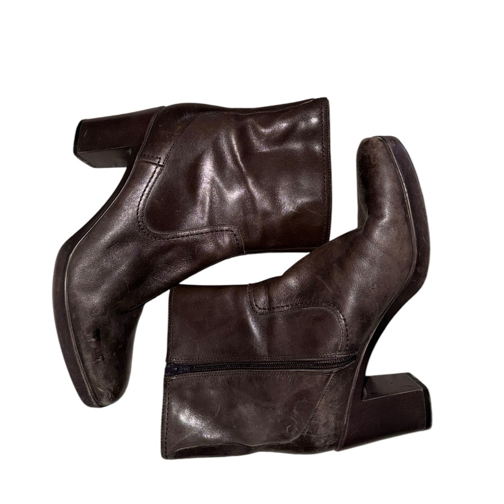 Vintage y2k Chocolate Brown Leather Nine West Heeled Ankle Boots Size 9